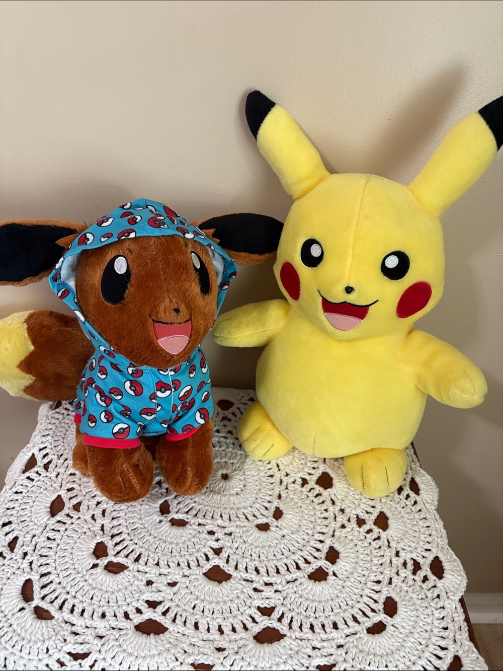 Build-A-Bear Pikachu Plush Toy & Eevee Plush in Pokeball Hoodie BAB